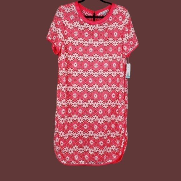 Madison Leigh Womens Short Sleeve Coral Pink White Floral Lace Dress Size 16 NWT - Picture 3 of 8